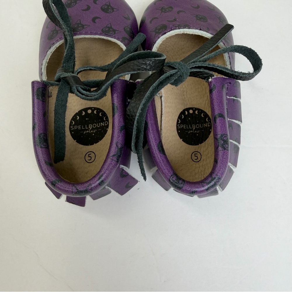 Spellbound Soles Toddler Purple Celestial Pattern Mary Jane with Fringe Flats - Picture 9 of 10